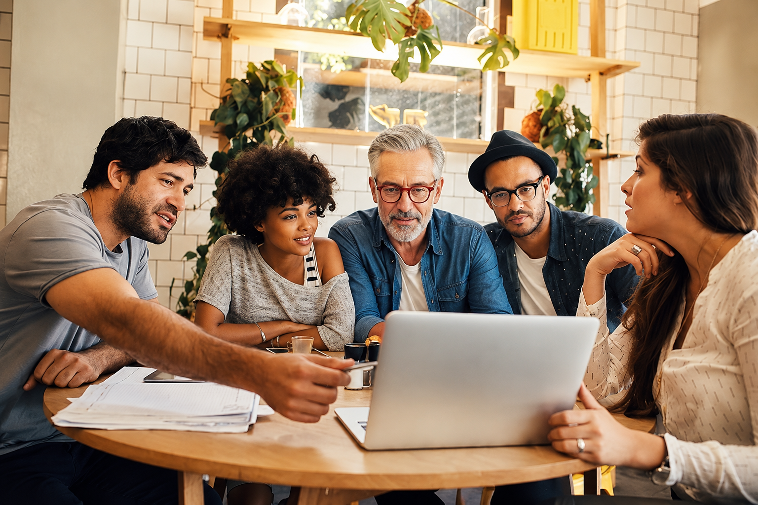 Diverse team of women collaborating around a laptop